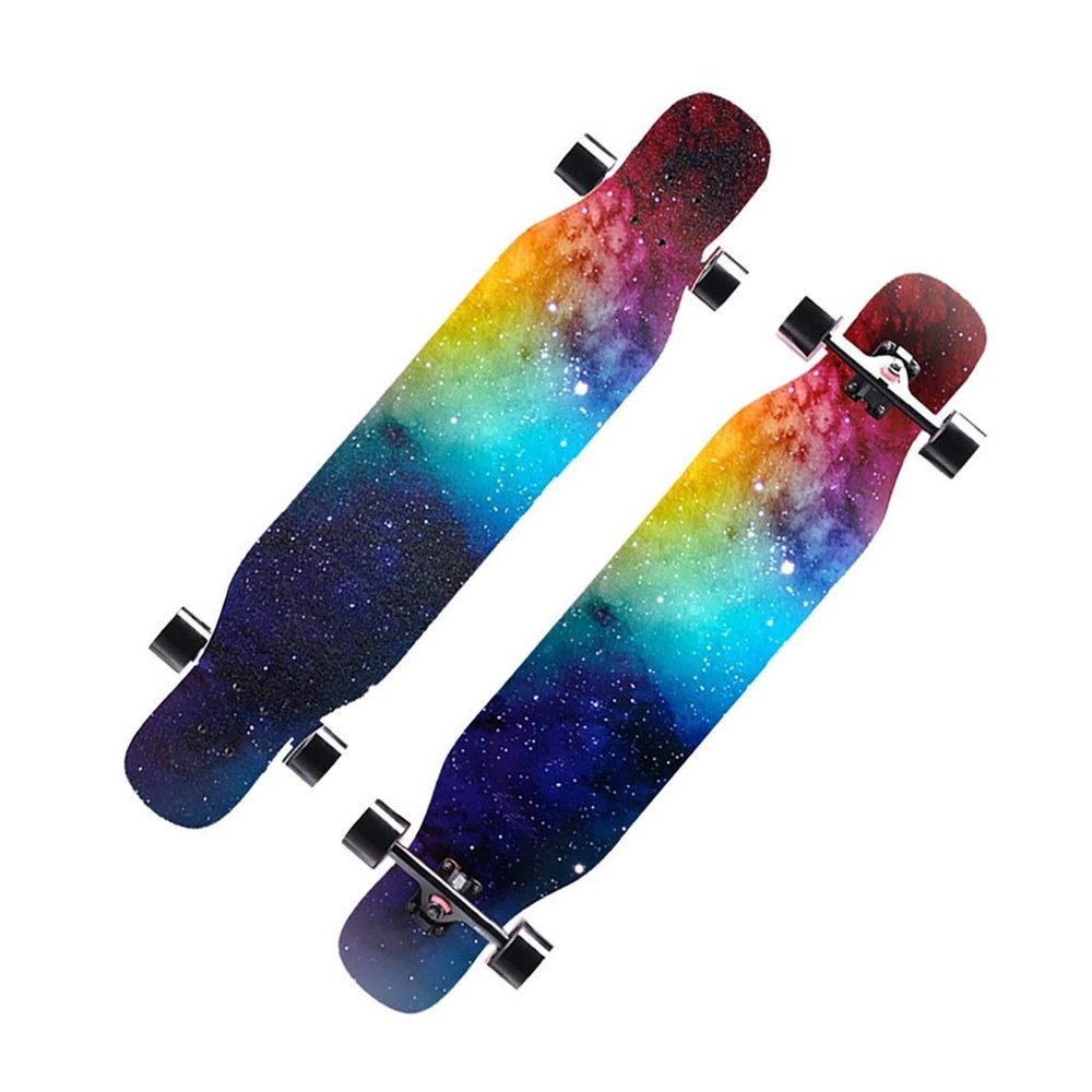 Skateboard Cruiser 7 Layer Maple Wood Deck Complete Skateboard Longboard 43 Inches Drop Through Long Boards Skateboards for Kids Adults, Beginners, Boys, Girls, Teens (Color : Starry Sky)
