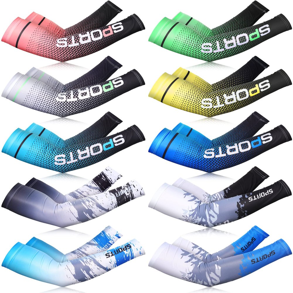 Tisancy 10 Pairs Sun Protection UV Arm Sleeves Cooling Anti Slip Compression Sleeves Sports Polyester Cycling Covers(Classic Style,Large)