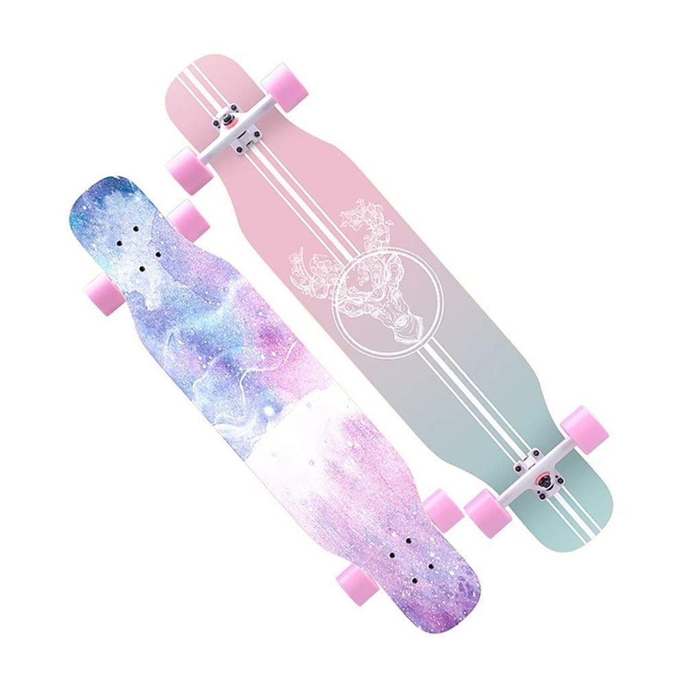 43 Inches Long Boards Skateboards Drop Through Longboard for Kids Adults, Beginners, Teens Skate Boards 7 Layer Maple Wood Deck Longboards Skateboard Cruiser Girls Boys (Color : Style E)