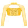JEATHA Shiny Sequin Crop Top for Girls Long Sleeve Mock Neck Jazz Hip Hop Ballet Dance Tops Dancewear Gold 16 Years view 1