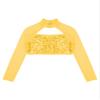 JEATHA Shiny Sequin Crop Top for Girls Long Sleeve Mock Neck Jazz Hip Hop Ballet Dance Tops Dancewear Gold 16 Years view 3
