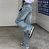Kisswow Star Y2K Baggy Jeans for Women  High-Waist Distressed Denim Cargo Pants with Star Patch, Light Wash Retro Streetwear for Teens & Women view 2