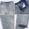 Kisswow Star Y2K Baggy Jeans for Women  High-Waist Distressed Denim Cargo Pants with Star Patch, Light Wash Retro Streetwear for Teens & Women view 4