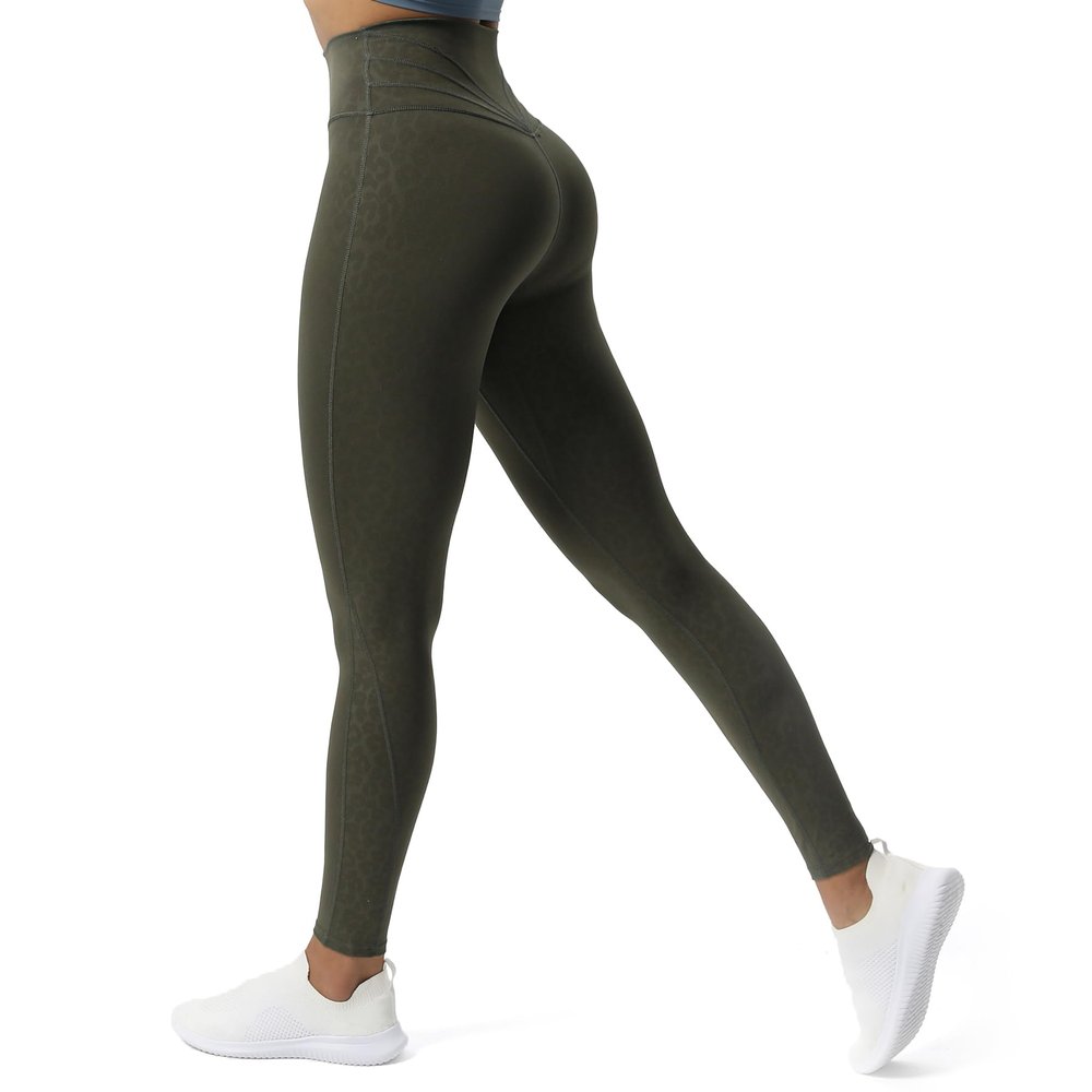 Aoxjox High Waisted Workout Leggings for Women Trinity Yoga Pants 26.5" (Olive Green Leopard Print, X-Small)