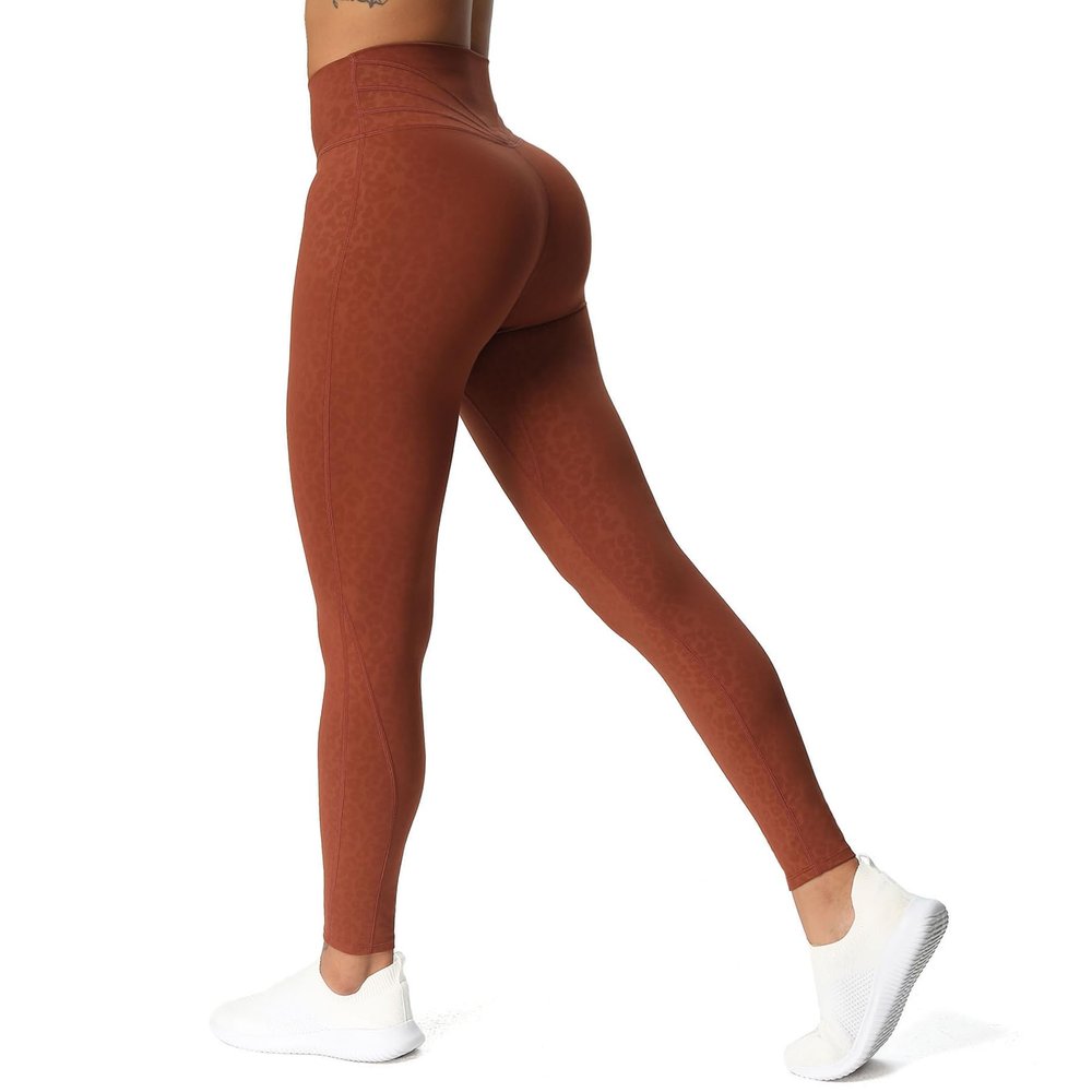 Aoxjox High Waisted Workout Leggings for Women Trinity Yoga Pants 26.5" (Cherry Mahogany Leopard Print, Large)