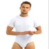 Moggemol Mens Short Sleeve Shirt Undershirt Dance Leotard Press Bottom Crotch One-Piece Bodysuit Romper Pajamas White X-Large view 2