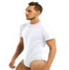 Moggemol Mens Short Sleeve Shirt Undershirt Dance Leotard Press Bottom Crotch One-Piece Bodysuit Romper Pajamas White X-Large view 3