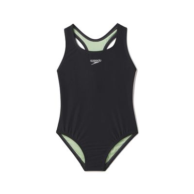 Speedo Girls' Big Kid Swimsuit One Piece Closed Racerback, 2023 Anthracite, 8