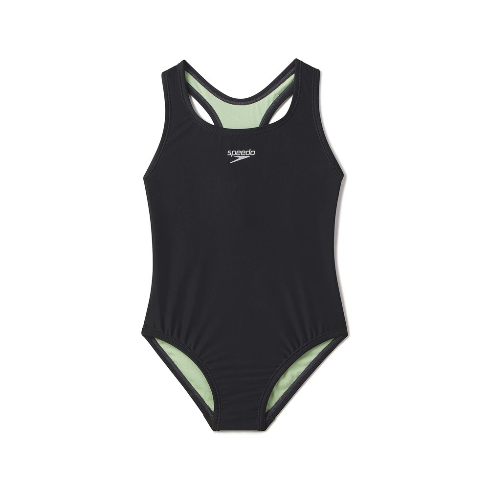 Speedo Girls' Big Kid Swimsuit One Piece Closed Racerback, 2023 Anthracite, 8
