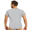 Moggemol Mens Short Sleeve Shirt Undershirt Dance Leotard Press Bottom Crotch One-Piece Bodysuit Romper Pajamas Lightgrey 3X-Large view 2