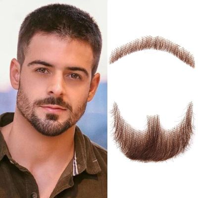 CLIONE Fake Goatee Costume Facial Hair Realistic Beard Mustache with Adhesive Human Hair Lace Beard for Halloween Christmas Party (brown)