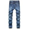 JEsilunmaMY Men's Slim Fit Biker Jeans Mid Waist Patchwork Stretch Skinny Denim Pants Washed Distressed Straight Leg Jeans (Blue,30) view 2