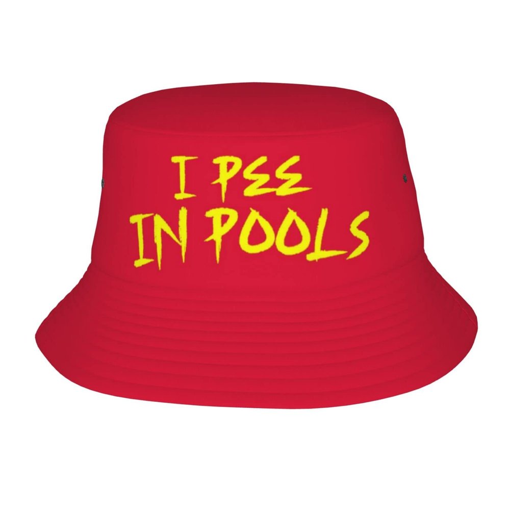 I Pee in Pools Bucket Hat Unisex,Funny Quote Humor Fisherman Cap Packable Casual Lightweight Travel Beach Sun Hats for Outdoor Headwear,Red