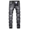 JEsilunmaMY Men's Slim Fit Biker Jeans Mid Waist Patchwork Stretch Skinny Denim Pants Washed Distressed Straight Leg Jeans (Grey,36)