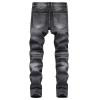 JEsilunmaMY Men's Slim Fit Biker Jeans Mid Waist Patchwork Stretch Skinny Denim Pants Washed Distressed Straight Leg Jeans (Grey,36) view 2