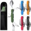 Tessco for you 5 Set 6 in 1 Camping Utensil, Portable Stainless Steel Multifunction Flatware Spoon Fork Knife Bottle Opener Combo Mess Kit with Carrying Pouch, Cutlery for Travel Backpacking Outdoor view 1