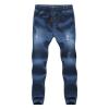 JEsilunmaMY Men's Plus Size Pencil Jeans Drawstring Elastic Waist Straight Denim Pants Washed Distressed Casual Jeans Pants (Dark Blue,3XL)