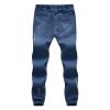 JEsilunmaMY Men's Plus Size Pencil Jeans Drawstring Elastic Waist Straight Denim Pants Washed Distressed Casual Jeans Pants (Dark Blue,3XL) view 2