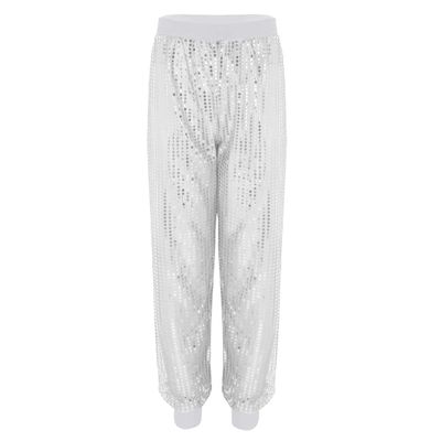 LiiYii Women's Shinny Sequins Harem Hip Hop Dance Harem Pants Bloomers Hippie Trousers White Small