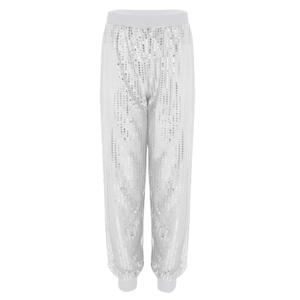 LiiYii Women's Shinny Sequins Harem Hip Hop Dance Harem Pants Bloomers Hippie Trousers White Small
