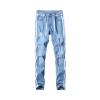 JEsilunmaMY Men's Slim Fit Ripped Jeans Mid Waist Side Striped Pencil Denim Pants Hip Hop Distressed Ankle Zip Skinny Jeans (Light Blue,XX-Large) view 1