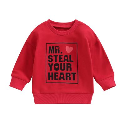Kayotuas Toddler Valentines Day Shirt for Boys Girls Cute Letter Print Long Sleeve Top Crewneck Sweatshirt Fall Winter Clothes (MR. STEAL YOUR HEART Red,0-6 Months)