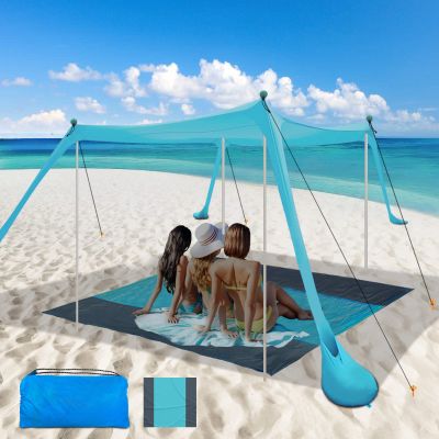 Beach Tent, Beach Canopy Sun Shade Easy Pop Up Beach Canopy, Beach Tent Sun Shelter 11x11 FT with UPF 50+ UV Protection, Beach Sun Shade for Beach, Camping, Backyard and Picnics
