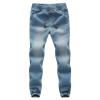 JEsilunmaMY Mens Drawstring Straight Leg Jeans Elastic Waist Casual Stretch Pencil Denim Pants Distressed Washed Skinny Jeans (Light Blue,M)