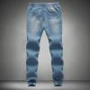 JEsilunmaMY Mens Drawstring Straight Leg Jeans Elastic Waist Casual Stretch Pencil Denim Pants Distressed Washed Skinny Jeans (Light Blue,M) view 2