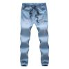 JEsilunmaMY Men's Plus Size Pencil Jeans Drawstring Elastic Waist Straight Denim Pants Washed Distressed Casual Jeans Pants (Light Blue,L) view 1