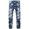 JEsilunmaMY Men's Patchwork Jeans Pants Mid Rise Washed Distressed Denim Pants Casual Stretch Straight Leg Jeans with Pockets (Blue,40) view 1