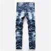 JEsilunmaMY Men's Patchwork Jeans Pants Mid Rise Washed Distressed Denim Pants Casual Stretch Straight Leg Jeans with Pockets (Blue,40) view 2