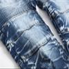 JEsilunmaMY Men's Patchwork Jeans Pants Mid Rise Washed Distressed Denim Pants Casual Stretch Straight Leg Jeans with Pockets (Blue,40) view 4
