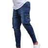 JEsilunmaMY Men's Side Pocket Skinny Jeans Mid Rise Washed Distressed Denim Pants Slim Fit Casual Comfy Stretch Pencil Jeans (Dark Blue,X-Large) view 2