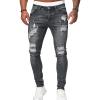 JEsilunmaMY Men's Ripped Pencil Denim Pants Mid Waist Distressed Slimming Skinny Jeans Casual Stretch Destroyed Jeans Pants (Grey,XX-Large)
