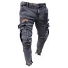 JEsilunmaMY Men's Retro Multi-Pocket Jeans Mid Waist Ankle Zipper Casual Pencil Jeans Washed Distressed Ripped Skinny Jeans (Dark Blue,Large)