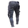JEsilunmaMY Men's Retro Multi-Pocket Jeans Mid Waist Ankle Zipper Casual Pencil Jeans Washed Distressed Ripped Skinny Jeans (Dark Blue,Large) view 2