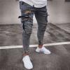 JEsilunmaMY Men's Retro Multi-Pocket Jeans Mid Waist Ankle Zipper Casual Pencil Jeans Washed Distressed Ripped Skinny Jeans (Dark Blue,Large) view 3