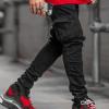 Men's Side Pocket Skinny Jeans Mid Rise Washed Distressed Denim Pants Slim Fit Casual Comfy Stretch Pencil Jeans (Black1,Small) view 3