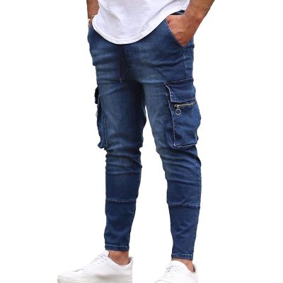 JEsilunmaMY Men's Side Pocket Skinny Jeans Mid Rise Washed Distressed Denim Pants Slim Fit Casual Comfy Stretch Pencil Jeans (Dark Blue,XX-Large)