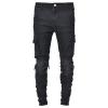 JEsilunmaMY Men's Slim Multi-Pocket Jeans Mid Waist Knee Pleated Washed Denim Pants Casual Stretch Skinny Pencil Jeans Pants (Black,32) view 1