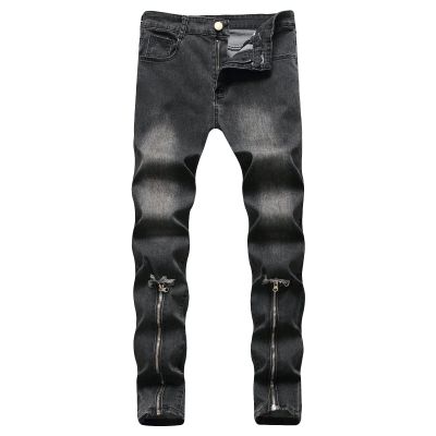 JEsilunmaMY Men's Ripped Biker Jeans Mid Waist Slim Casual Pencil Denim Pants Washed Distressed Skinny Straight Jeans Pants (Grey,3X-Large)
