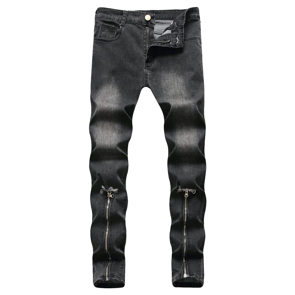 JEsilunmaMY Men's Ripped Biker Jeans Mid Waist Slim Casual Pencil Denim Pants Washed Distressed Skinny Straight Jeans Pants (Grey,3X-Large)