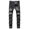 JEsilunmaMY Men's Ripped Biker Jeans Mid Waist Slim Casual Pencil Denim Pants Washed Distressed Skinny Straight Jeans Pants (Grey,3X-Large) view 1
