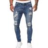JEsilunmaMY Men's Ripped Pencil Denim Pants Mid Waist Distressed Slimming Skinny Jeans Casual Stretch Destroyed Jeans Pants (Blue,XX-Large) view 1