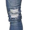 JEsilunmaMY Men's Ripped Pencil Denim Pants Mid Waist Distressed Slimming Skinny Jeans Casual Stretch Destroyed Jeans Pants (Blue,XX-Large) view 3