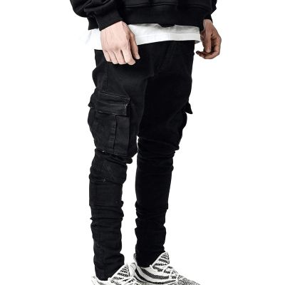 JEsilunmaMY Men's Side Pocket Skinny Jeans Mid Rise Washed Distressed Denim Pants Slim Fit Casual Comfy Stretch Pencil Jeans (Black1,XX-Large)