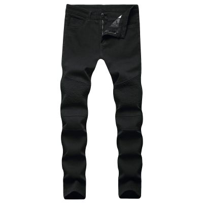 JEsilunmaMY Men's Ripped Boyfriend Jeans Mid Waist Washed Distressed Denim Pants Slim Fit Stretch Pleated Straight Leg Jeans (Black,36)