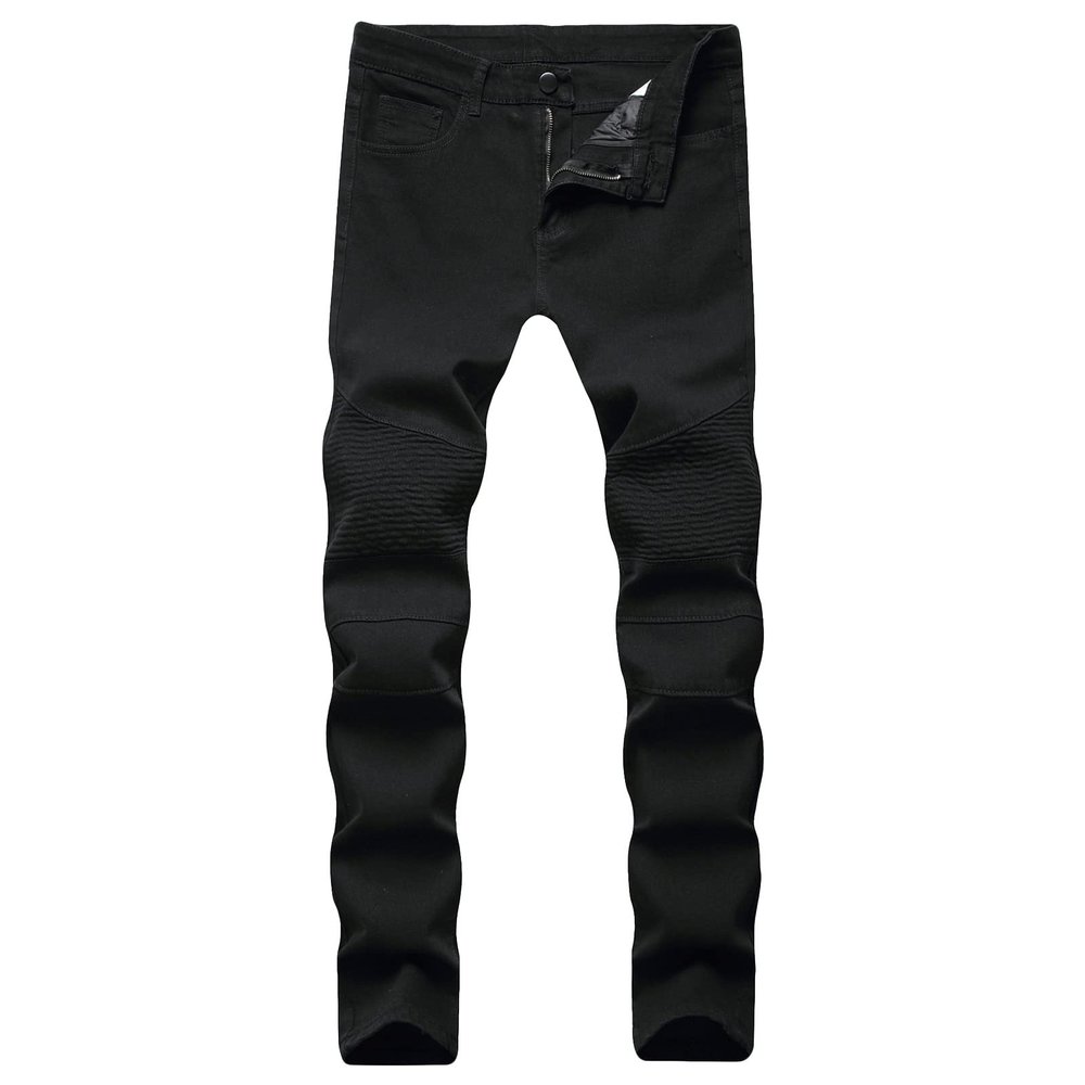 JEsilunmaMY Men's Ripped Boyfriend Jeans Mid Waist Washed Distressed Denim Pants Slim Fit Stretch Pleated Straight Leg Jeans (Black,36)