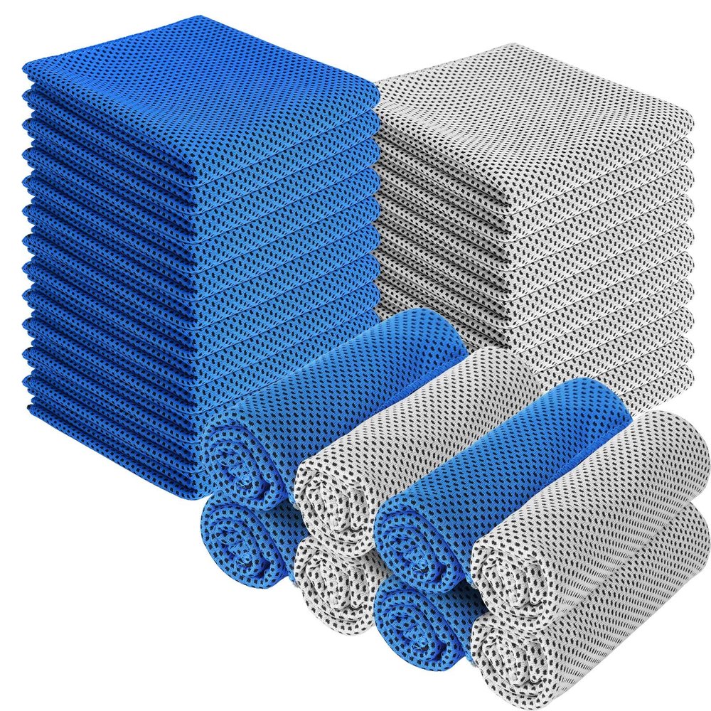 BBTO Cooling Towel Microfiber Ice Cool Cold Sport Face and Neck Soft Breathable Chilly Sweat Towel for Yoga Gym Workout Hot Weather Camping Running, 32 x 12 Inches(Stylish Colors,30 Pieces)